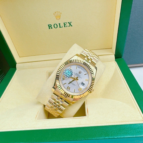 Rolex 2 Lịch |Nam Giới |Mặt Số La Mã |Trắng |Niềng Khía |Dây Kim Loại Vàng |Máy Cơ (Automatic) |Size 41mm