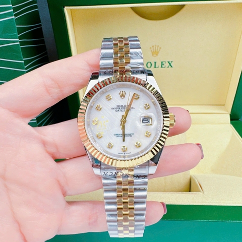 Rolex Niềng Khía |Nam Giới |Mặt Trắng |Dây Kim Loại Demi Vàng |Máy Cơ (Automatic) |Size 41mm