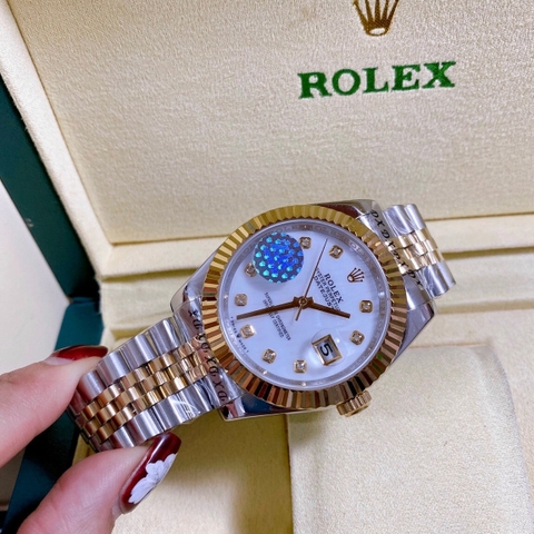 Rolex Niềng Khía |Nam Giới |Mặt Trắng |Dây Kim Loại Demi Vàng |Máy Pin (Máy Quartz) |Size 41mm