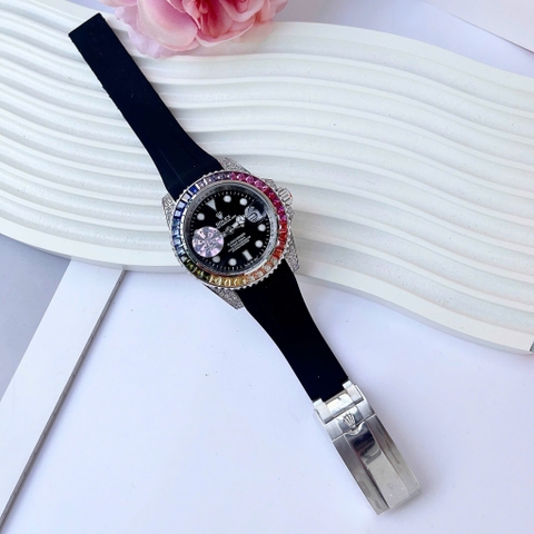 Rolex Submariner |Nam Giới |Đính Đá 7 Màu |Dây Silicone Đen |Máy Cơ (Automatic) |Size 41mm