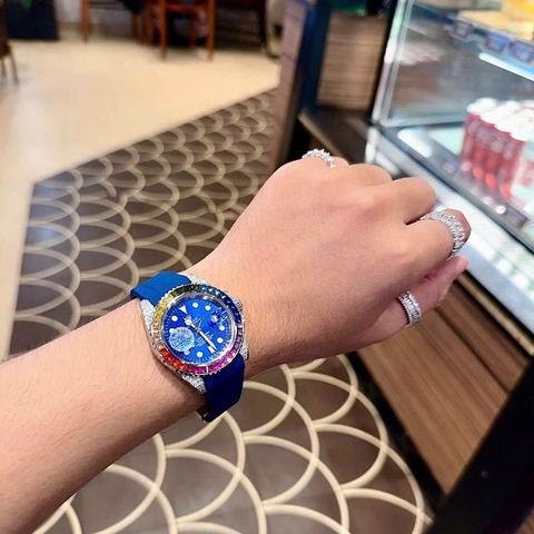 Rolex Submariner |Nam Giới |Đính Đá 7 Màu |Dây Silicone Xanh Dương |Máy Cơ (Automatic) |Size 41mm