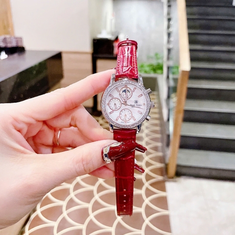 Royal Crown 6 Kim |Nữ Giới |Mặt Đính Đá |Dây Da Đỏ |Máy Pin (Quartz) |Size 34mm