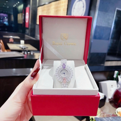 Royal Crown Bông Hoa Full Đá |Nữ Giới |Lắc Tay Đính Pha Lê Tím |Máy Pin (Quartz) |Size 36mm
