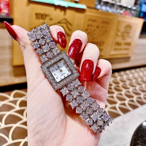 Royal Crown Đính Đá Swarovski |Nữ Giới |Mặt Vuông |Vòng Tay Silver |Máy Pin (Quartz) |Size 26mm
