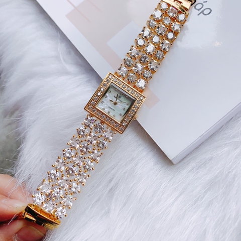 Royal Crown Đính Đá Swarovski |Nữ Giới |Mặt Vuông |Vòng Tay Vàng Gold |Máy Pin (Quartz) |Size 26mm