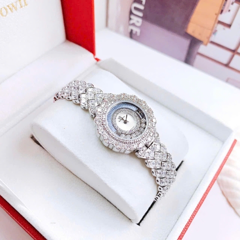Royal Crown Mâm Xôi |Nữ Giới |Đính Đá |Dây Kim Loại Trắng Silver |Máy Pin (Quartz) |Size 30mm