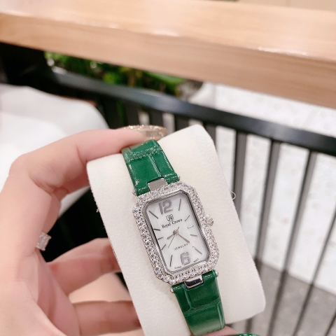 Royal Crown Mặt Chữ Nhật |Nữ Giới |Đính Đá |Dây Da Xanh Lá |Máy Pin (Quartz) |Size 20x30mm