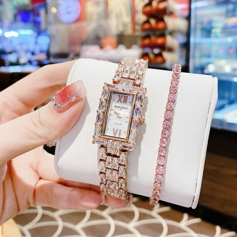 Royal Crown Mặt Chữ Nhật |Nữ Giới |Rose Gold |Lắc Tay Đính Đá |Máy Pin (Quartz) |Size 20x34mm
