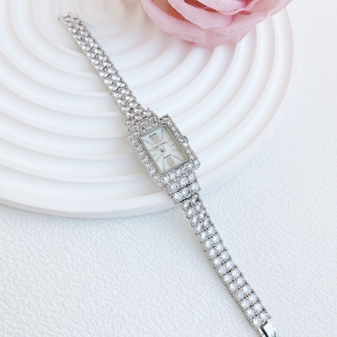 Royal Crown Mặt Chữ Nhật |Nữ Giới |Silver |Vòng Tay Đính Đá |Máy Pin (Quartz) |Size 20x35mm