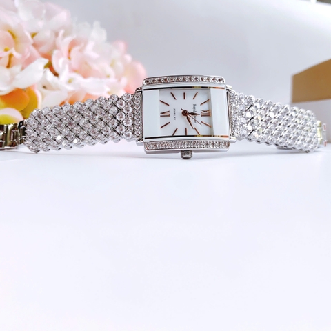 Royal Crown Mặt Chữ Nhật Trắng |Nữ Giới |Đính Đá |Dây Kim Loại Silver |Máy Pin (Quartz) |Size 27x30mm