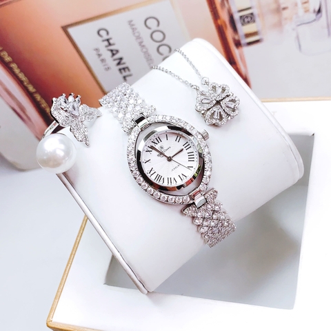 Royal Crown Mặt Oval |Nữ Giới |Số La Mã |Lắc Tay Đính Đá |Máy Pin (Quartz) |Size 32mm