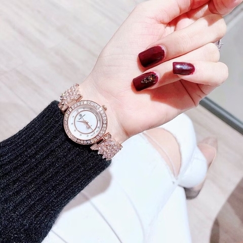 Royal Crown Mặt Trắng |Nữ Giới |Rose Gold |Dây Kim Loại Đính Đá |Máy Pin (Quartz) |Size 30mm