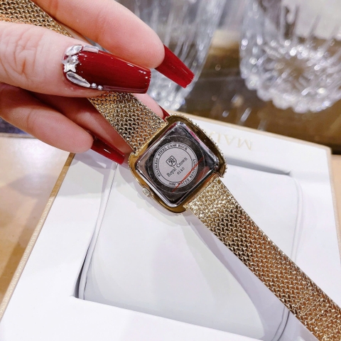 Royal Crown Mặt Vuông |Nữ Giới |Đính Đá |Dây Lưới Vàng Gold |Máy Pin (Quartz) |Size 30mm