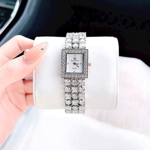 Royal Crown Mặt Vuông |Nữ Giới |Trắng |Vòng Tay Đính Đá Silver |Máy Pin (Quartz) |Size 30mm