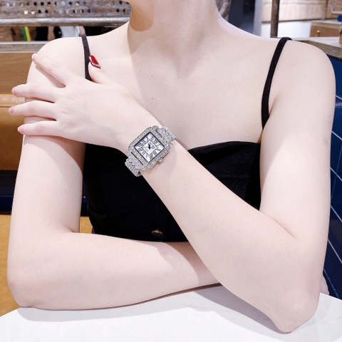 Royal Crown Số La Mã |Nữ Giới |Mặt Vuông |Dây Kim Loại Đính Đá |Máy Pin (Quartz) |Size 32mm
