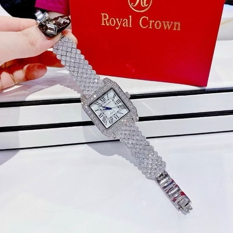 Royal Crown Số La Mã |Nữ Giới |Mặt Vuông |Dây Kim Loại Đính Đá |Máy Pin (Quartz) |Size 32mm