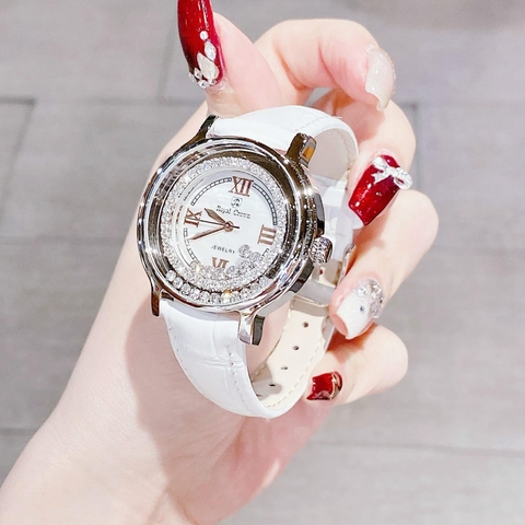 Royal Crown Viền Đá Chạy |Nữ Giới |Silver |Dây Da Trắng |Máy Pin (Quartz) |Size 35mm