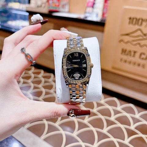 Versace Couture |Nữ Giới |Mặt Chữ Nhật Đen |Dây Kim Loại Demi Vàng |Máy Pin (Quartz) |Size 30x38mm
