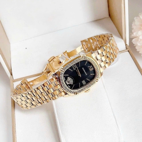 Versace Couture |Nữ Giới |Mặt Chữ Nhật Đen |Dây Kim Loại Vàng Gold |Máy Pin (Quartz) |Size 30x38mm