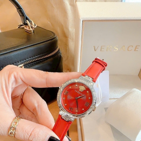 Versace Damenuhr Greca |Nữ Giới |Silver |Dây Da Màu Đỏ |Máy Pin (Quartz) |Size 36mm