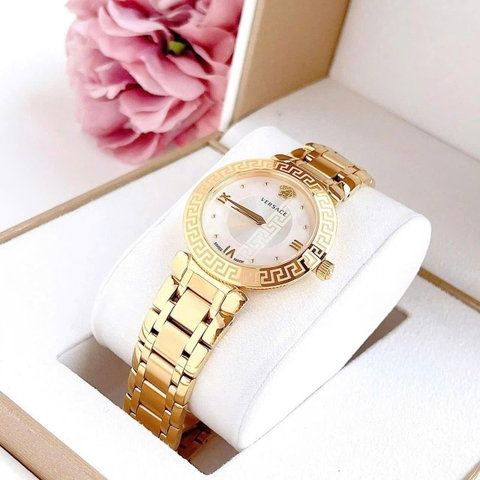 Versace Daphnis |Nữ Giới |Mặt Trắng |Dây Kim Loại Vàng Gold |Máy Pin (Quartz) |Size 35mm
