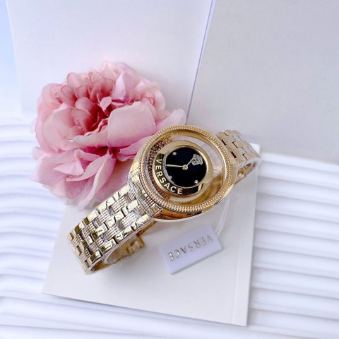 Versace Destiny Spirit |Nữ Giới |Mặt Đen |Đính Đá |Dây Kim Loại Vàng Gold |Máy Pin (Quartz) |Size 36mm