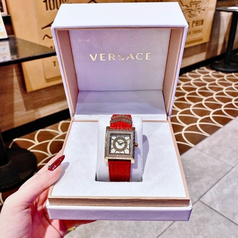 Versace DV-25 |Nữ Giới |Mặt Vuông Trắng |Dây Da Đỏ |Máy Pin (Quartz) |Size 36mm