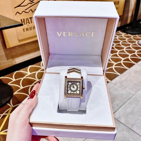 Versace DV-25 |Nữ Giới |Mặt Vuông |Vàng Gold |Dây Da Trắng |Máy Pin (Quartz) |Size 36mm