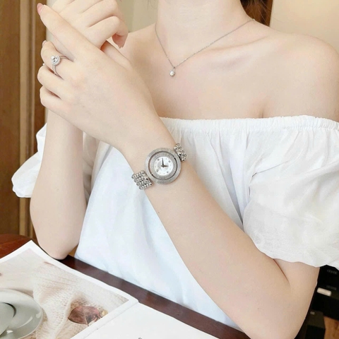 Versace Eon Pour Femmes |Nữ Giới |Mặt Trắng |Xoay 360 Độ |Dây Kim Loại Silver |Máy Pin (Quartz) |Size 33mm
