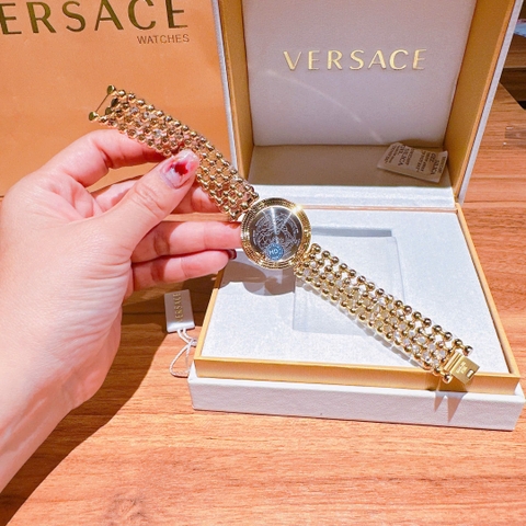 Versace Eon Mother Of Pearl |Nữ Giới |Mặt Đỏ |Dây Kim Loại Bi Vàng Gold |Máy Pin (Quartz) |Size 33mm
