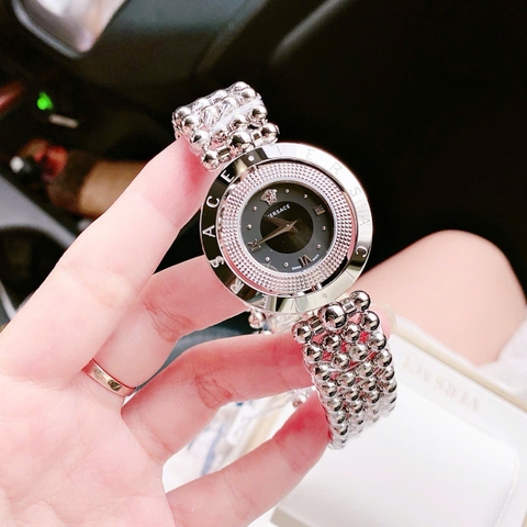 Versace Eon |Nữ Giới |Mặt Đen |Xoay 360 Độ |Dây Kim Loại Bi Silver |Máy Pin (Quartz) |Size 33mm