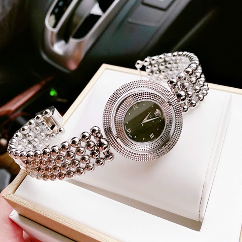Versace Eon |Nữ Giới |Mặt Đen |Xoay 360 Độ |Dây Kim Loại Bi Silver |Máy Pin (Quartz) |Size 33mm