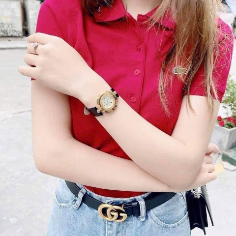 Versace Eon |Nữ Giới |Mặt Trắng Xoay |Vàng Gold |Dây Da Đen |Máy Pin (Quartz) |Size 33mm