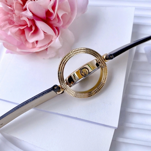 Versace Eon |Nữ Giới |Mặt Trắng Xoay |Vàng Gold |Dây Da Đen |Máy Pin (Quartz) |Size 33mm