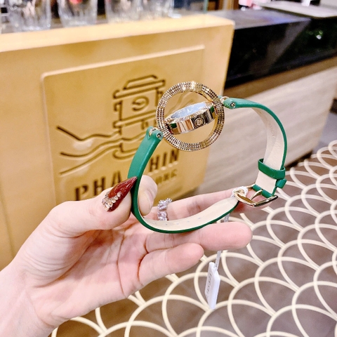 Versace Eon Mặt Xoay 360 Độ |Nữ Giới |Vàng Gold |Dây Da Xanh Lá |Máy Pin (Quartz) |Size 33mm