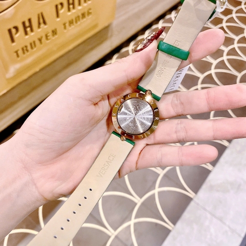 Versace Eon Mặt Xoay 360 Độ |Nữ Giới |Vàng Gold |Dây Da Xanh Lá |Máy Pin (Quartz) |Size 33mm