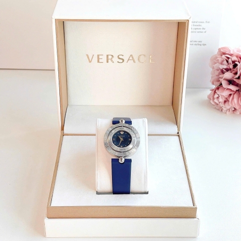 Versace Eon Mặt Xoay |Nữ Giới |Silver |Dây Da Xanh Dương |Máy Pin (Quartz) |Size 33mm