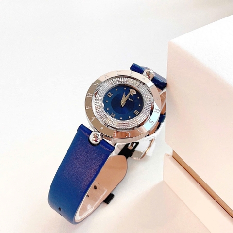 Versace Eon Mặt Xoay |Nữ Giới |Silver |Dây Da Xanh Dương |Máy Pin (Quartz) |Size 33mm