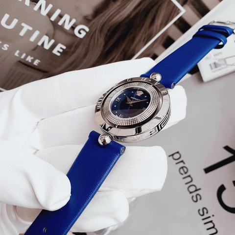 Versace Eon Mặt Xoay |Nữ Giới |Silver |Dây Da Xanh Dương |Máy Pin (Quartz) |Size 33mm