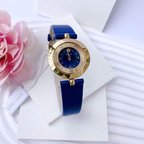 Versace Eon Mặt Xoay |Nữ Giới |Vàng Gold |Dây Da Xanh Dương |Máy Pin (Quartz) |Size 33mm