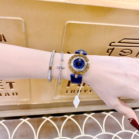 Versace Eon Mặt Xoay |Nữ Giới |Vàng Gold |Dây Da Xanh Dương |Máy Pin (Quartz) |Size 33mm