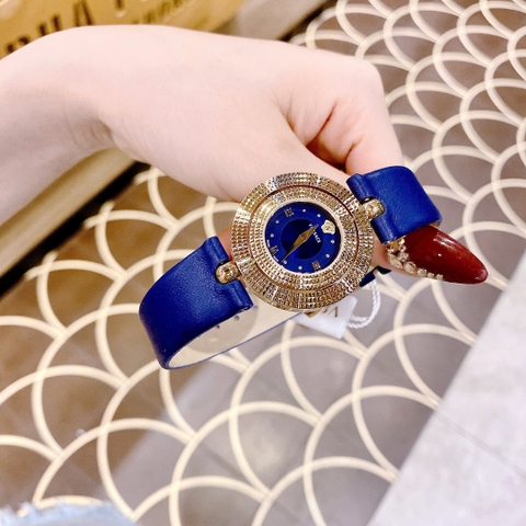 Versace Eon Mặt Xoay |Nữ Giới |Vàng Gold |Dây Da Xanh Dương |Máy Pin (Quartz) |Size 33mm