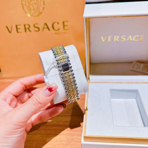 Versace Eon Pour Femmes |Nữ Giới |Mặt Đỏ |Dây Kim Loại Demi Vàng |Máy Pin (Quartz) |Size 33mm