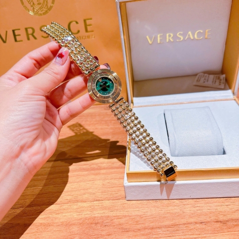 Versace Eon Pour Femmes |Nữ Giới |Xanh Lá |Dây Kim Loại Vàng Gold |Máy Pin (Quartz) |Size 33mm