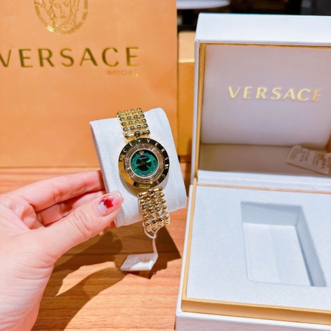 Versace Eon Pour Femmes |Nữ Giới |Xanh Lá |Dây Kim Loại Vàng Gold |Máy Pin (Quartz) |Size 33mm