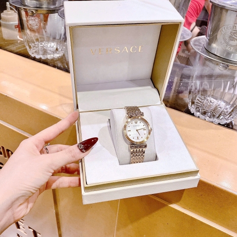 Versace Greca Flourish Petite |Nữ Giới |Mặt Trắng |Dây Kim Loại Vàng Gold |Máy Pin (Quartz) |Size 35mm