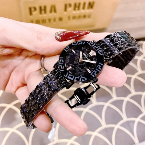 Versace Greca Glass Bracelet |Nữ Giới |Dây Kim Loại Full Đen |Máy Pin (Quartz) |Size 32mm