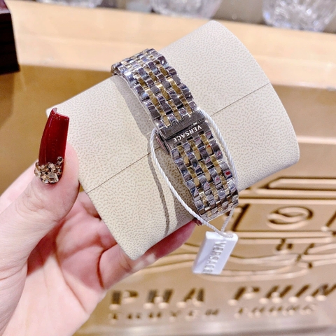 Versace Greca Glass Bracelet |Nữ Giới |Mặt Đen |Dây Kim Loại Demi Vàng |Máy Pin (Quartz) |Size 32mm