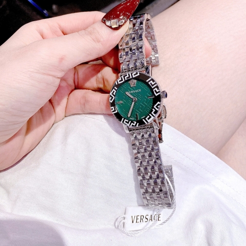 Versace Greca Glass Bracelet |Nữ Giới |Xanh Lá |Dây Kim Loại Silver |Máy Pin (Quartz) |Size 32mm