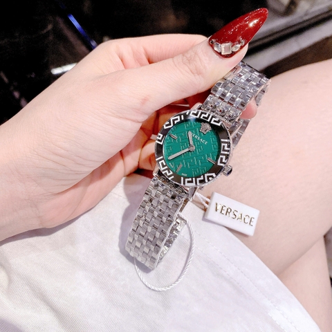 Versace Greca Glass Bracelet |Nữ Giới |Xanh Lá |Dây Kim Loại Silver |Máy Pin (Quartz) |Size 32mm